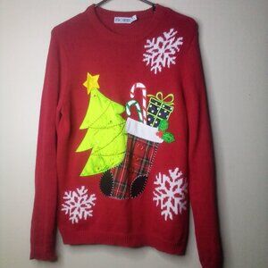 Retro Threads Sweater Christmas Holiday S Women  Long Sleeve Tree Stocking